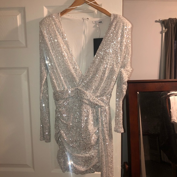 FASHION NOVA Silver Sequin Dress - Picture 2 of 5